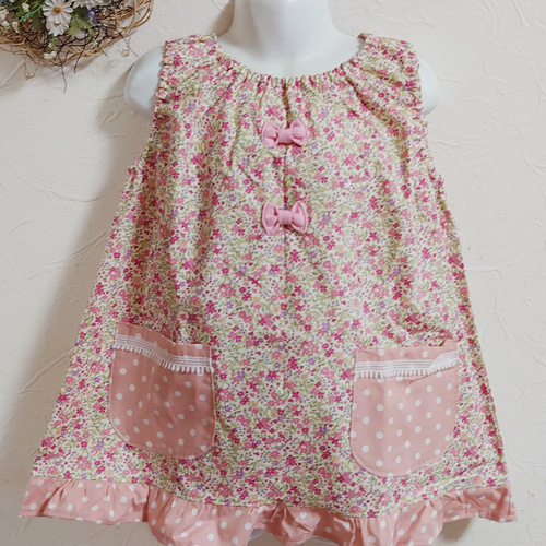 女の子スモック110 花柄小花ピンクフリル