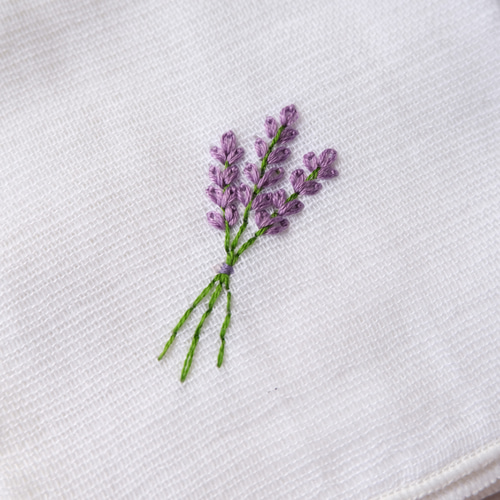 名入れ無料】ラベンダー手刺繍のガーゼタオルハンカチ ハンカチ