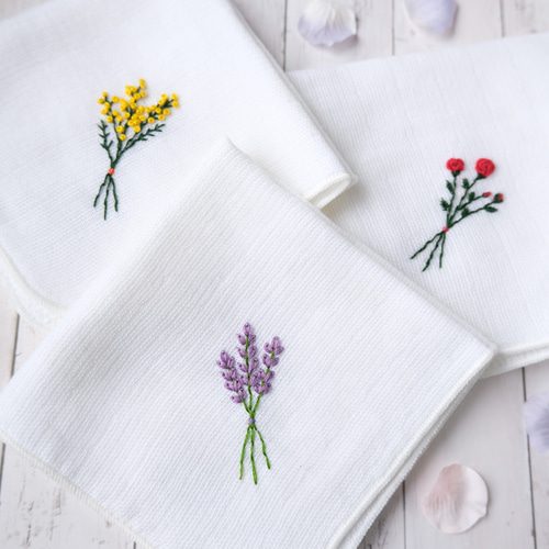名入れ無料】ミモザ刺繍のガーゼタオルハンカチ ハンカチ・手ぬぐい し