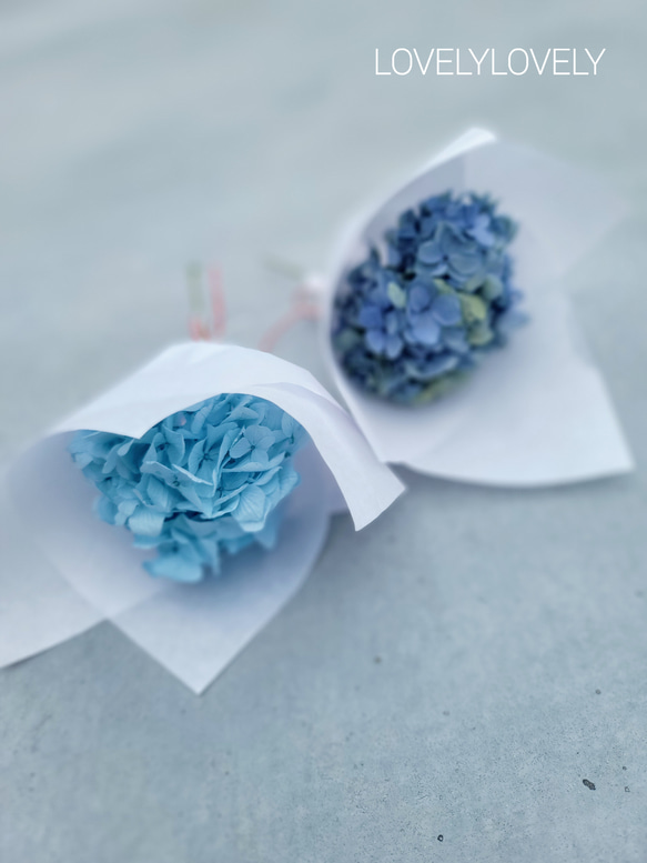 再販♥️2　ちょっとしたプレゼントにいかがですか？　紫陽花守り　プリザーブドフラワー　紫陽花　ブルー　水色　爽やか 8枚目の画像