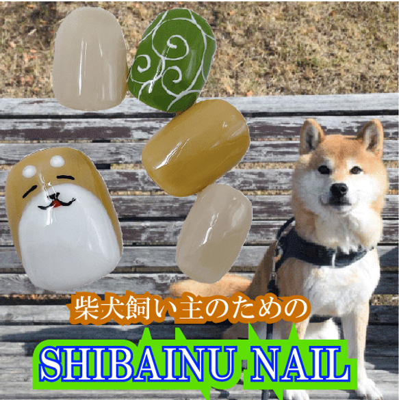 柴犬ネイル 愛犬 しばいぬ ベリーショートネイルチップ ペット 動物 ワンちゃん 唐草模様 からくさ キャラクター 爪 3枚目の画像