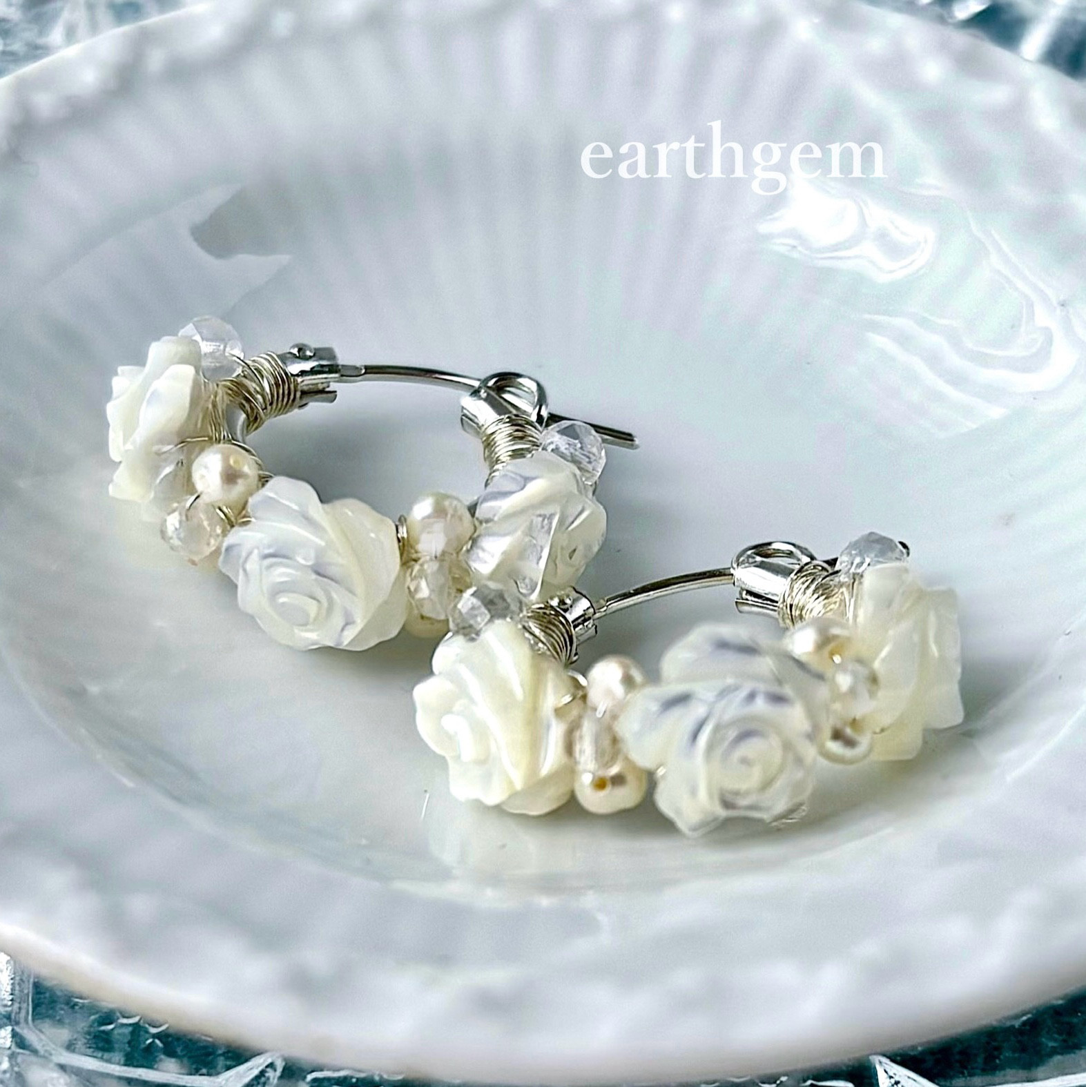 ピンクアメジスト＆MOPフラワーカービング＊ピアスorイヤリング