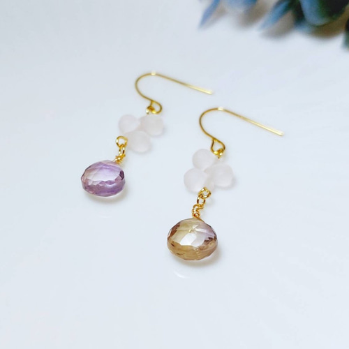 アメトリンのバイカラーピアス/イヤリング ピアス（フック・チェーン 