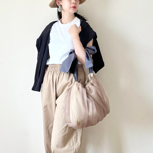 【受注生産】〈3way〉ribbon tote bag （カフェオレ） 3枚目の画像