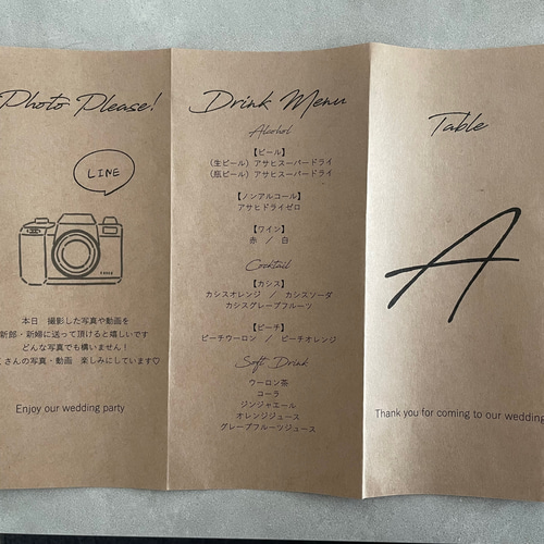 結婚式 テーブルナンバー フォトサイン ドリンクメニュー メニュー表