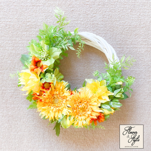 ビタミンカラーのリース アーティフィシャルフラワー 造花