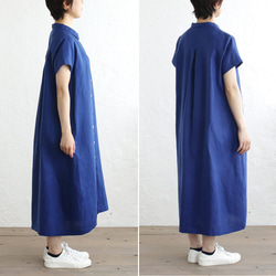 亞麻 2way 短袖襯衫連衣裙（寶藍色）OP04。 第5張的照片