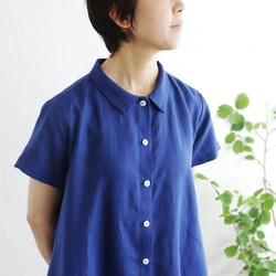 亞麻 2way 短袖襯衫連衣裙（寶藍色）OP04。 第6張的照片