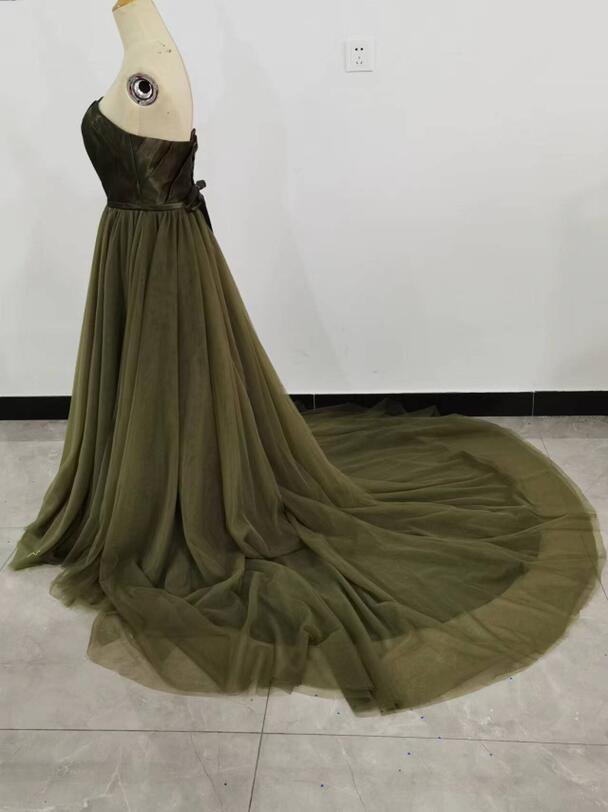 高品質！優雅グリーン上質オーガンジープリンセスラインカラードレス 披露宴/ お呼ばれ/二次会ノ演奏会/発表会など/教会式