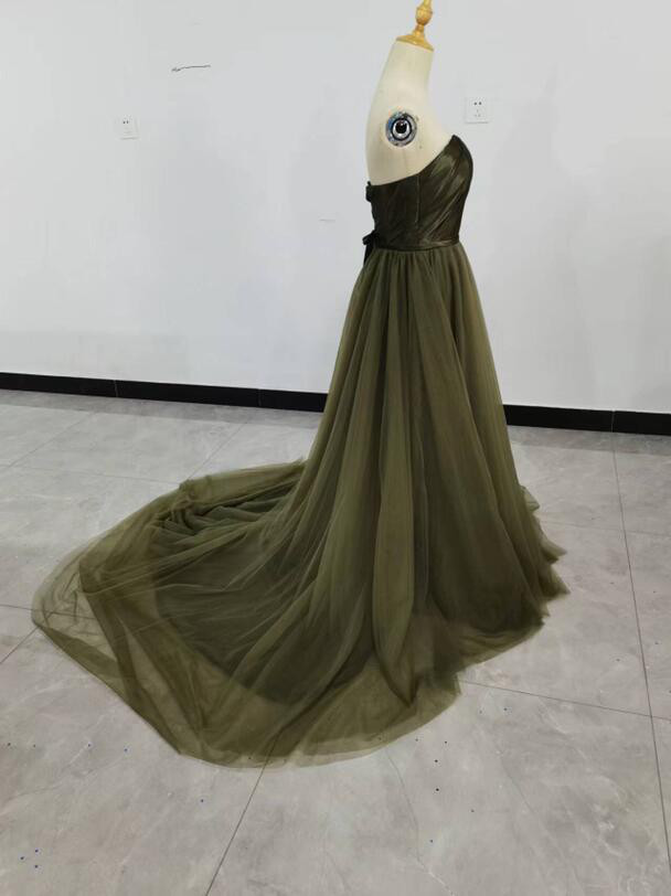 高品質！優雅グリーン上質オーガンジープリンセスラインカラードレス 披露宴/ お呼ばれ/二次会ノ演奏会/発表会など/教会式