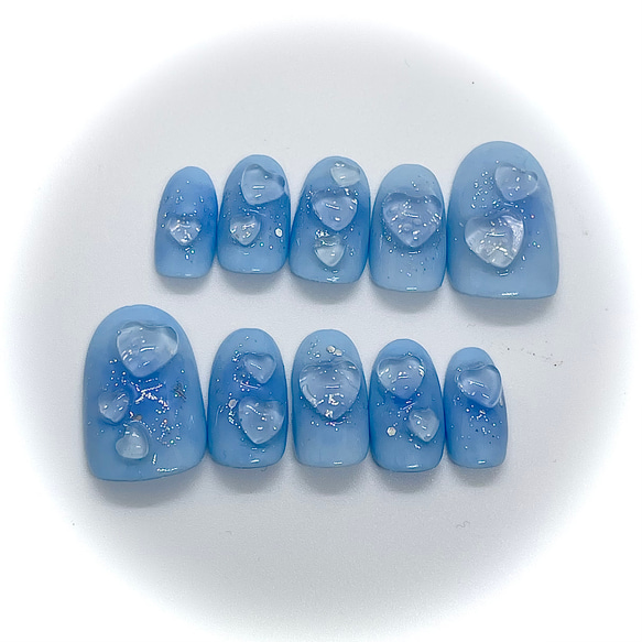 オーダー】Blue ちゅるんハート チーク ネイルチップ ネイル