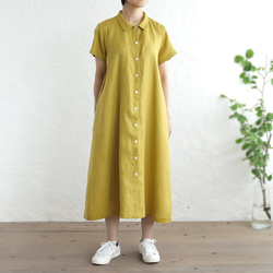 亞麻 2way 短袖襯衫連衣裙（金絲雀黃）OP04。 第4張的照片