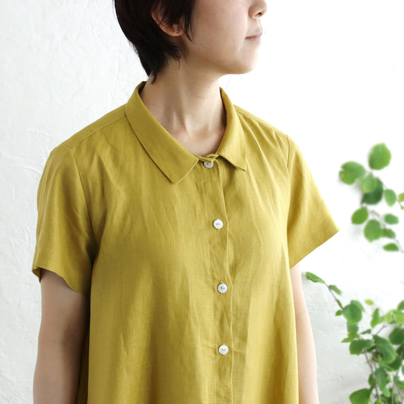 亞麻 2way 短袖襯衫連衣裙（金絲雀黃）OP04。 第6張的照片
