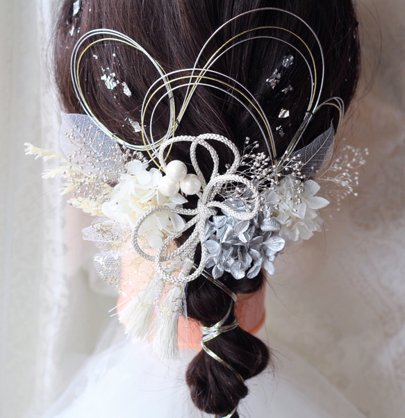 銀箔1枚ディップアート　髪飾り　成人式　卒業式 白　黒　シルバー　水引　キラキラ 13f9a690d66d8516e347eb8f1dc17f