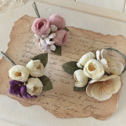 〈染め花〉バラとスミレのコサージュ(クリームホワイト) 6枚目の画像