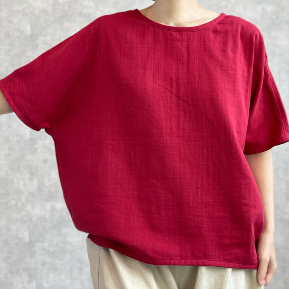 ダブルガーゼ半袖Tシャツ。赤。【受注製作】 7枚目の画像