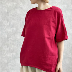 ダブルガーゼ半袖Tシャツ。赤。【受注製作】 6枚目の画像