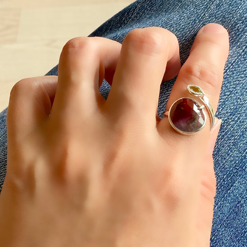 彫金作品　アメジスト　リーフモチーフリング 彫金作品 アメジスト リーフモチーフリング