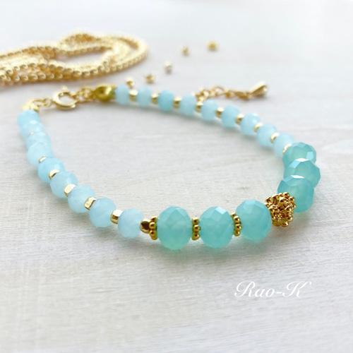 キューブカルセドニー＆ブルーカラーオパール ブレスレット キューブ