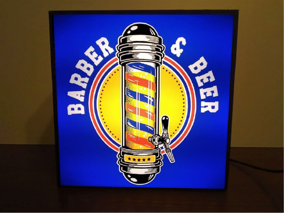 バーバー & ビール バーバーショップ カフェ 理容室 ヘアーサロン ランプ ミニチュア 看板 置物 雑貨 LEDライト 1枚目の画像