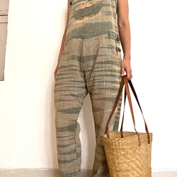 手紡ぎ手織り カディコットン オーバーオール オールインワン ジャンプスーツ M サイズ mixカラ 3枚目の画像