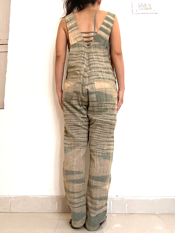 手紡ぎ手織り カディコットン オーバーオール オールインワン ジャンプスーツ M サイズ mixカラ 2枚目の画像