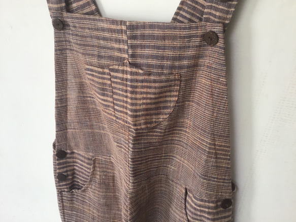 手紡ぎ手織り カディコットン オーバーオール オールインワン ジャンプスーツ M サイズ mixカラ 14枚目の画像