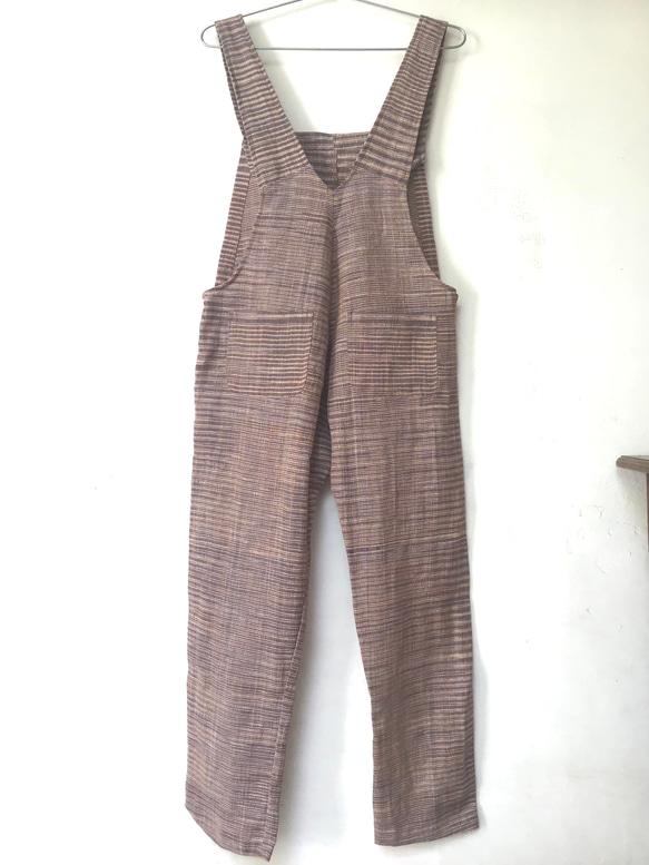 手紡ぎ手織り カディコットン オーバーオール オールインワン ジャンプスーツ M サイズ mixカラ 15枚目の画像
