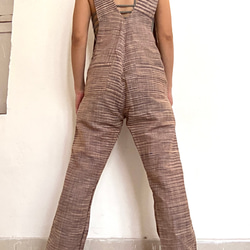 手紡ぎ手織り カディコットン オーバーオール オールインワン ジャンプスーツ M サイズ mixカラ 12枚目の画像