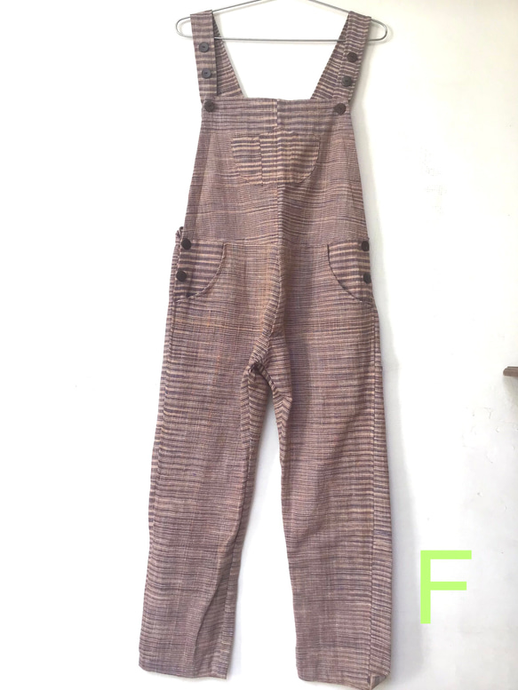 手紡ぎ手織り カディコットン オーバーオール オールインワン ジャンプスーツ M サイズ mixカラ 13枚目の画像