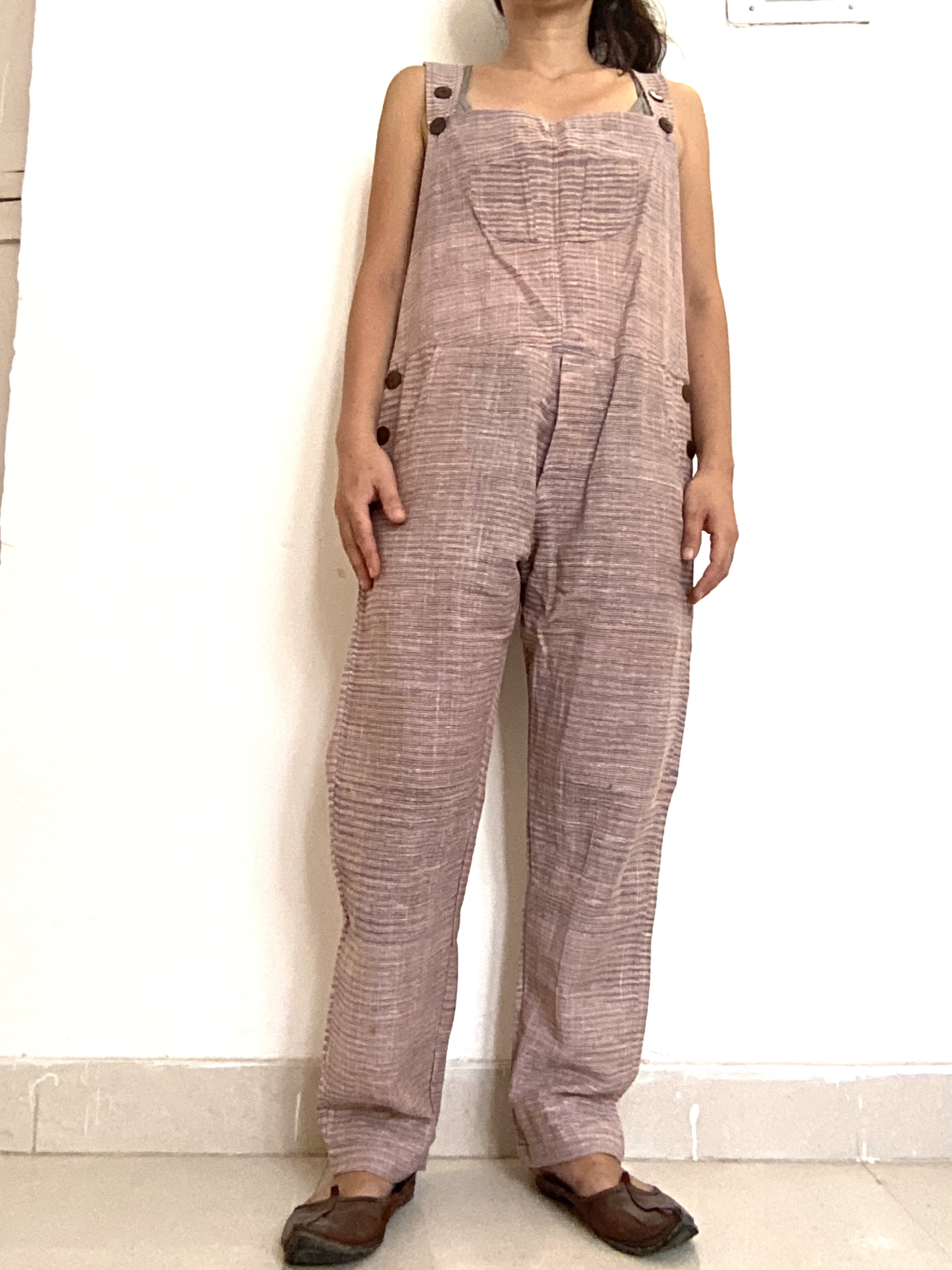 手紡ぎ手織り カディコットン オーバーオール オールインワン ジャンプスーツ M サイズ mixカラ 7,992円