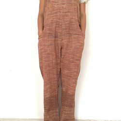 手紡ぎ手織り カディコットン オーバーオール オールインワン ジャンプスーツ M サイズ mixカラ 18枚目の画像