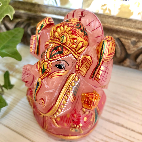 ガネーシャ神像 《夢を叶える象》ローズクォーツ 386g その他置物