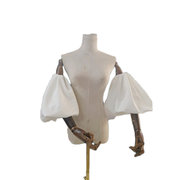 取り外し袖 ホワイト ショルダーの付け袖 三角形パフスリーブ　ドレスアレンジ ウエディング お色直し　クレープ生地
