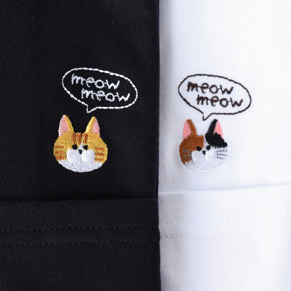 選べる猫26種！ワンポイントねこ刺繍Tシャツ 名入れ可《ホワイト・ブラック》ビッグシルエット  親子 11枚目の画像