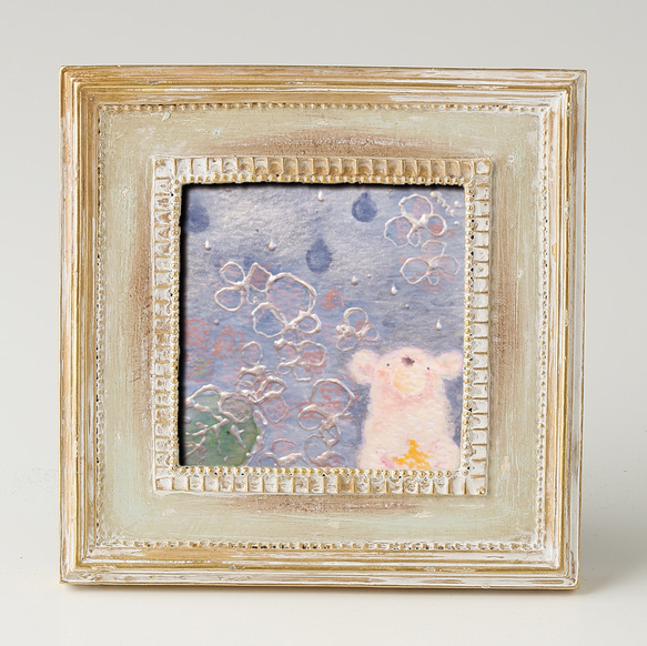 小さな絵『しずくと紫陽花』原画 2枚目の画像