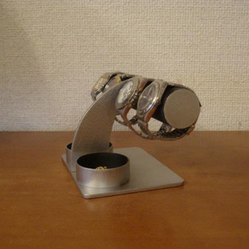 腕時計スタンド　匿名配送　半円パイプダブルトレイ腕時計＆アクセサリー収納スタンド 腕時計スタンド だ円パイプ腕時計2本掛け小物入れ付き ak