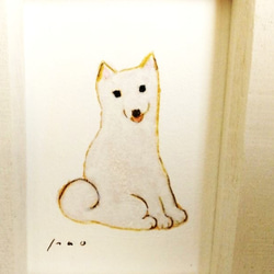 原画「笑う犬（白柴）」※木製ミニ額縁入り 6枚目の画像