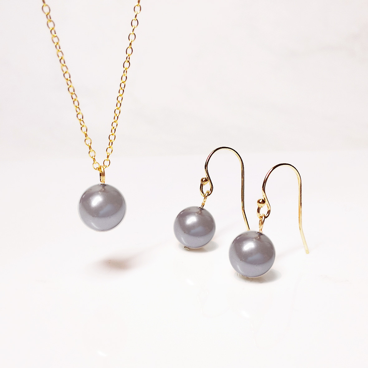 グレイッシュピンク・パールのピアス・ネックレス 2点セット　[送料無料]