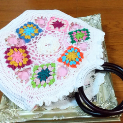 【母の日応援】リング持ち手のモチーフが素敵なニットバッグ☆フラワー☆かぎ針編み 7枚目の画像