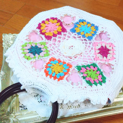 【母の日応援】リング持ち手のモチーフが素敵なニットバッグ☆フラワー☆かぎ針編み 3枚目の画像
