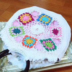 【母の日応援】リング持ち手のモチーフが素敵なニットバッグ☆フラワー☆かぎ針編み 8枚目の画像