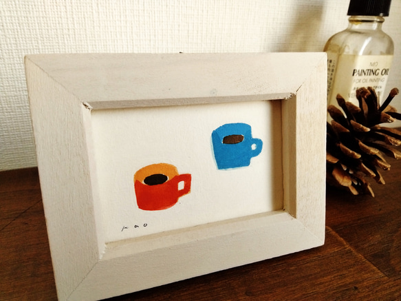 小さな絵　原画「マグカップ」水彩　※木製ミニ額縁入り 2枚目の画像