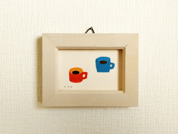 小さな絵　原画「マグカップ」水彩　※木製ミニ額縁入り 3枚目の画像