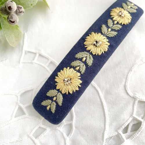 ひまわりバレッタ バー48 ひまわりお日様バレッタ : 花 黄色 向日葵 バレッタ ちくわ