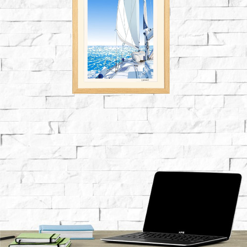 白い海　油絵　F3(273×220mm) A3サイズ「白いヨットと青い海」ケンコー（ナチュラル） 絵画