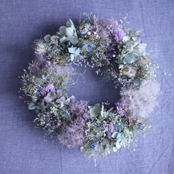 ご売約　青葉雨　スモークツリーと紫陽花のグレイッシュパープルのリース ご売約 青葉雨 スモークツリーと紫陽花のグレイッシュパープルの