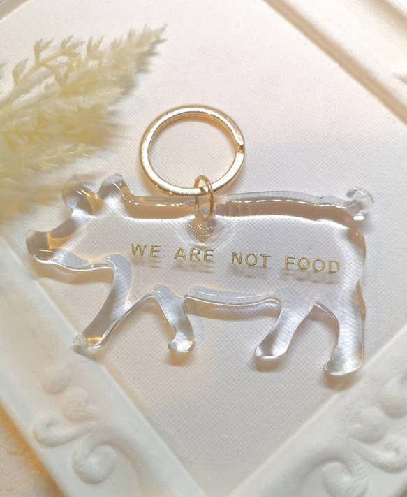 再販⭐　バイオベース樹脂から生まれた つやつやのブタさん『WE ARE NOT FOOD』などお好きな文字いれ可能です　 2枚目の画像