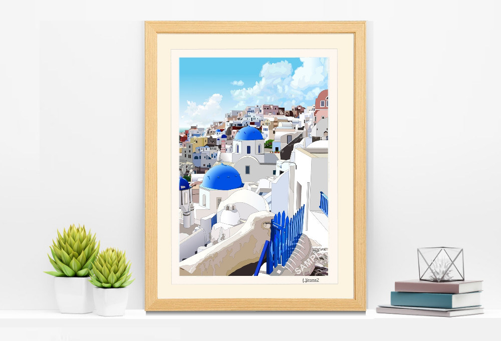 A3サイズ「サントリーニ島」ケンコー（ナチュラル） 絵画 hiroma2 通販