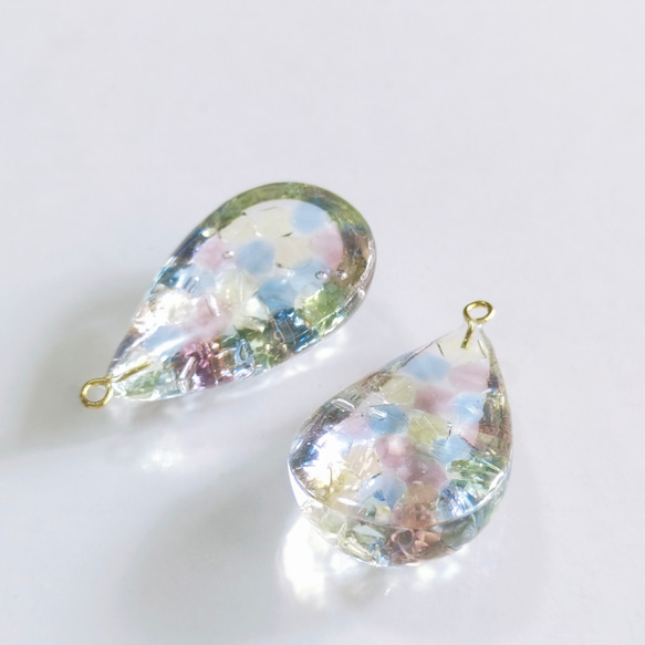 sample sale　〜青い鳥の涙　ティアドロップリング〜  クリア　レジン　スワロフスキー　タンザナイト　ガラス　花 2枚目の画像